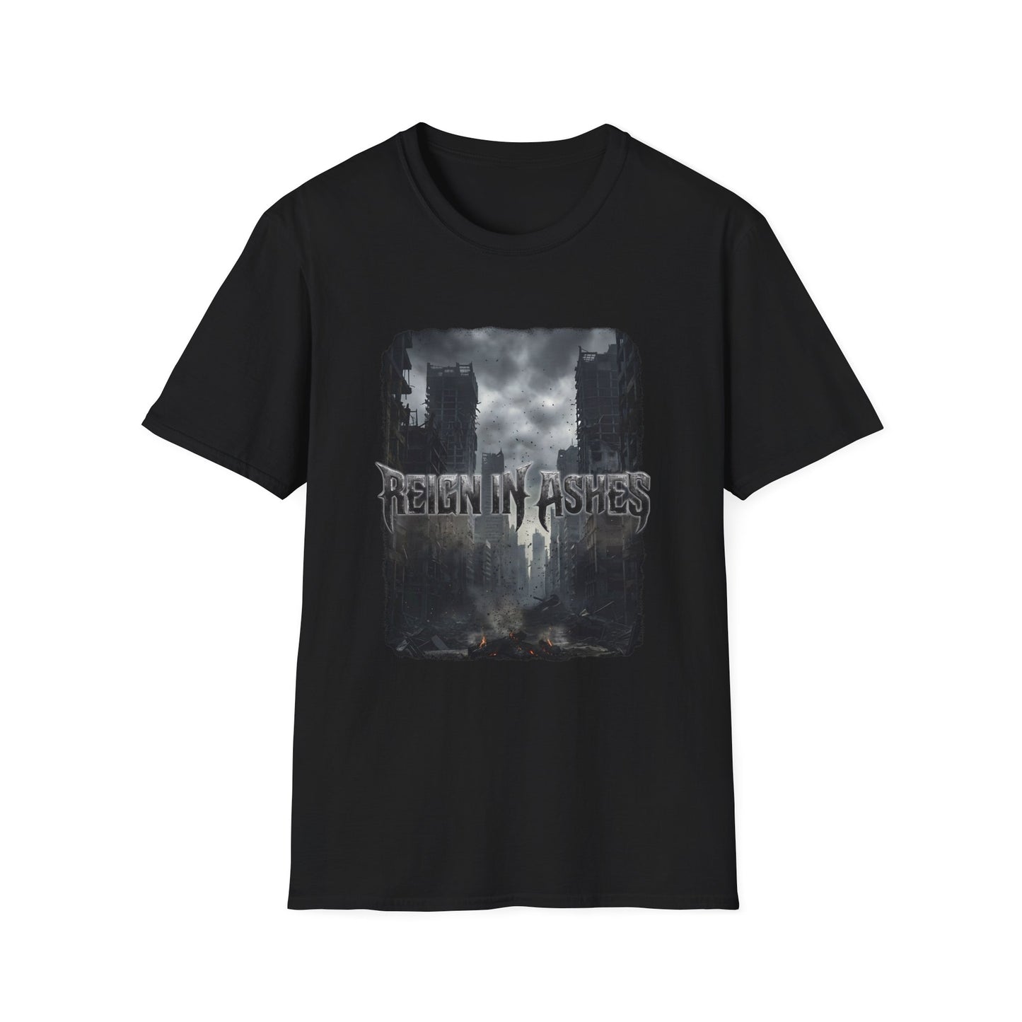 Reign in Ashes Die For The Lie Graphic T-Shirt | Apocalyptic City Ruins Metal Punk Tee, Dark Heavy Rock Band Style Shirt