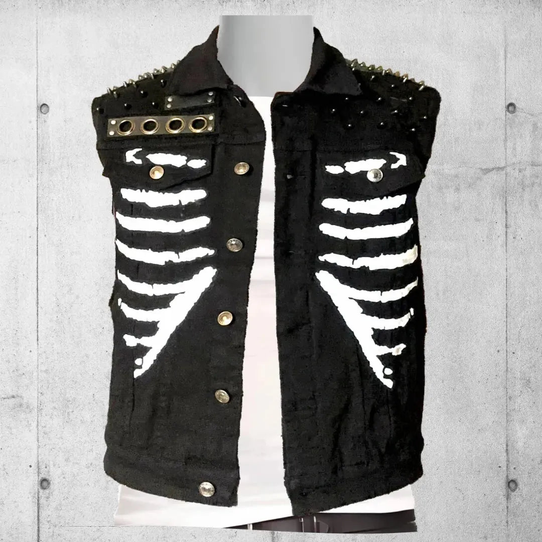 Black Punk Rock Skeleton Rib Cage Battle Vest boomersarepunktoo.com