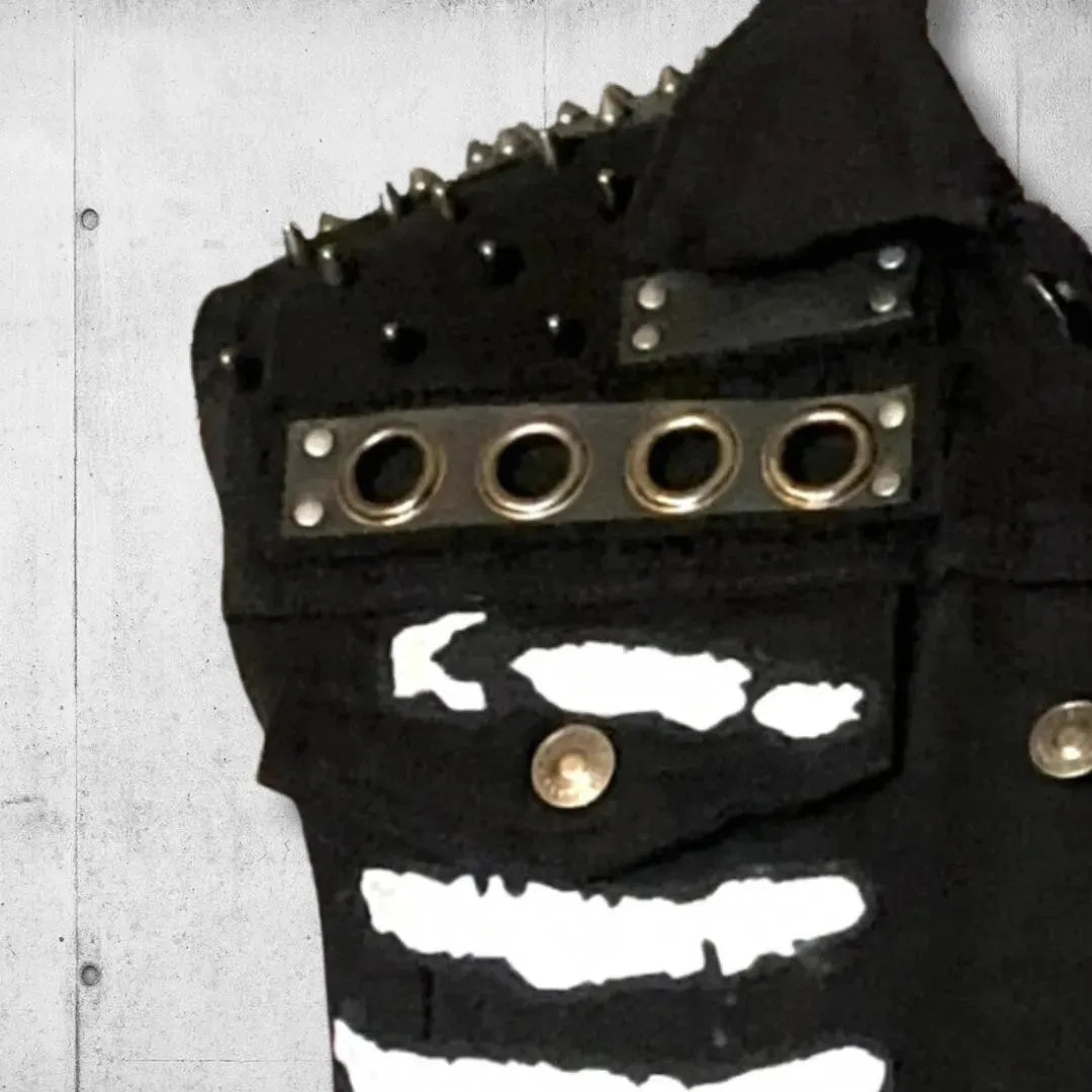 Black Punk Rock Skeleton Rib Cage Battle Vest boomersarepunktoo.com