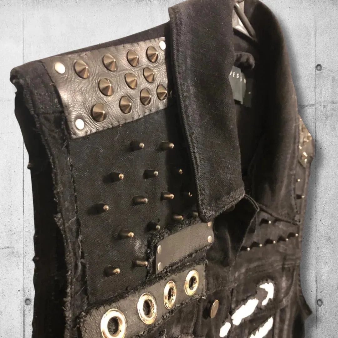 Black Punk Rock Skeleton Rib Cage Battle Vest boomersarepunktoo.com