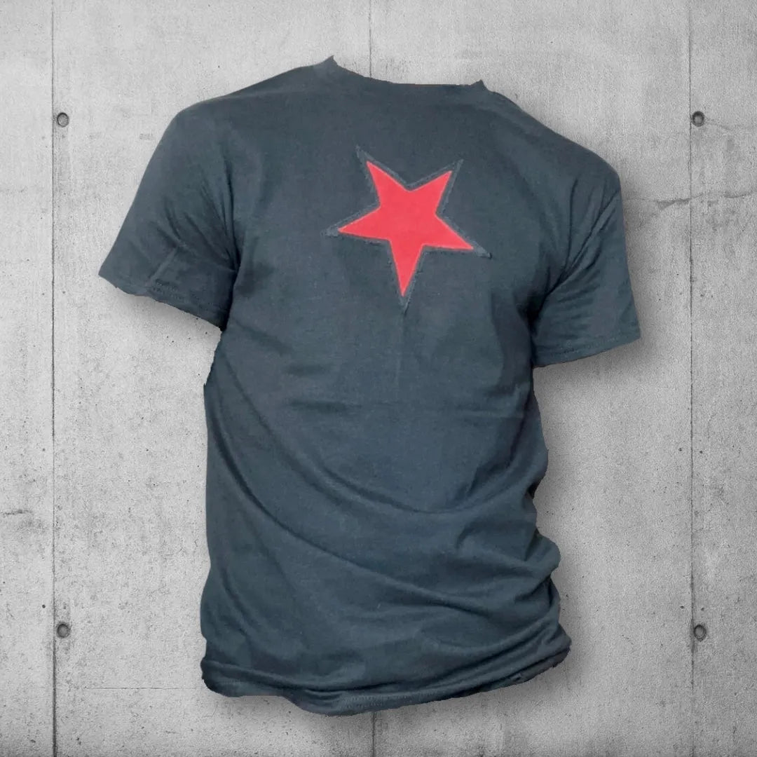 Boomers Denim Red Star Rocker Patch Tee Shirt boomersarepunktoo.com