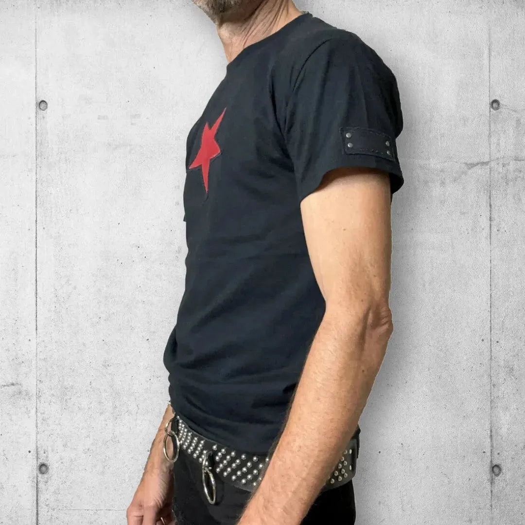 Boomers Denim Red Star Rocker Patch Tee Shirt boomersarepunktoo.com