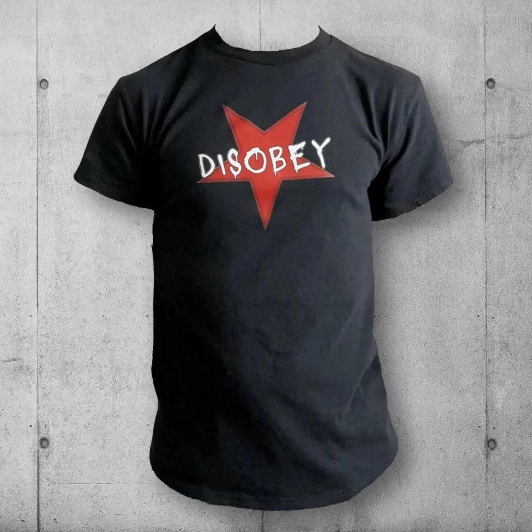 Boomers Red Star Spray Painted Disobey Tee Shirt boomersarepunktoo.com