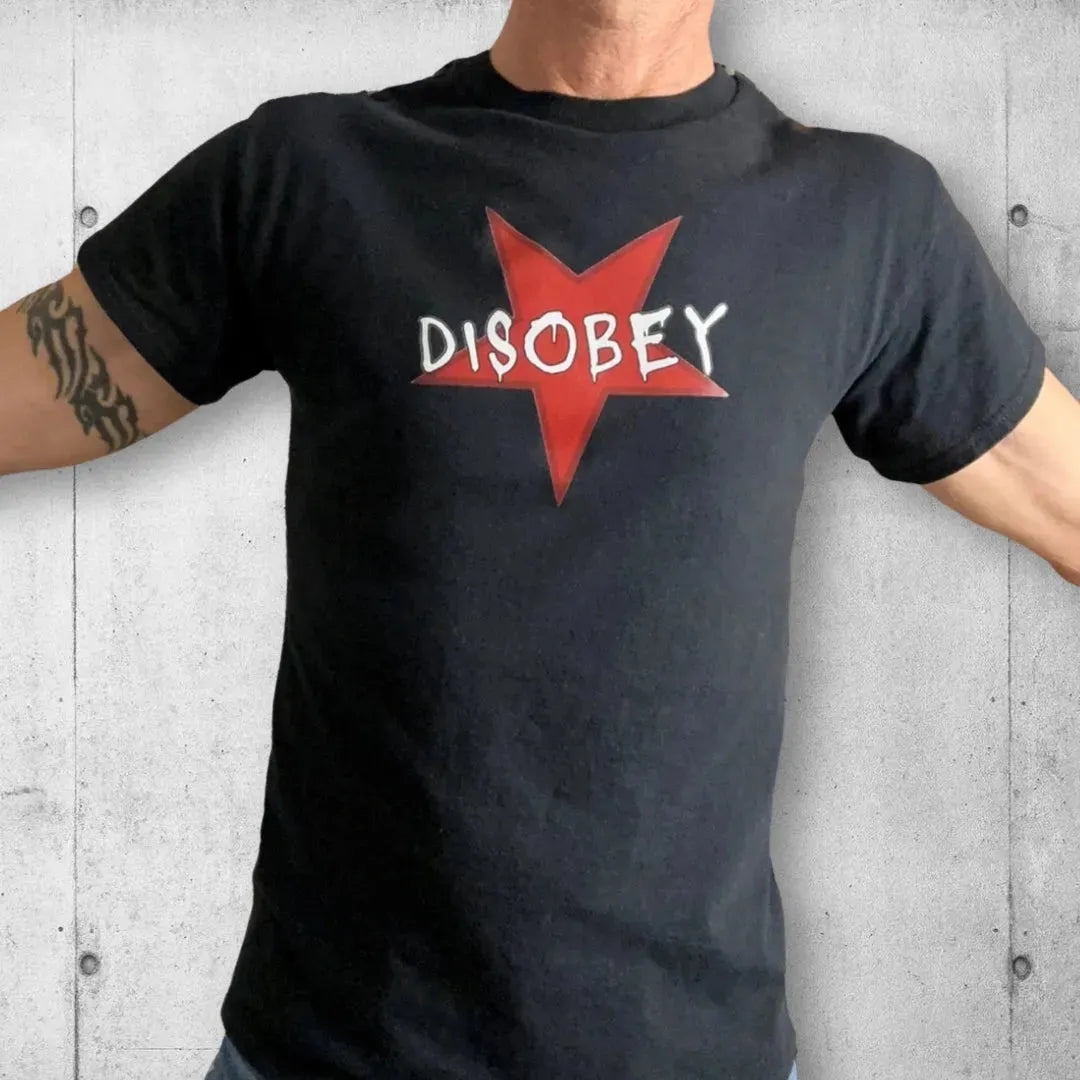 Boomers Red Star Spray Painted Disobey Tee Shirt boomersarepunktoo.com