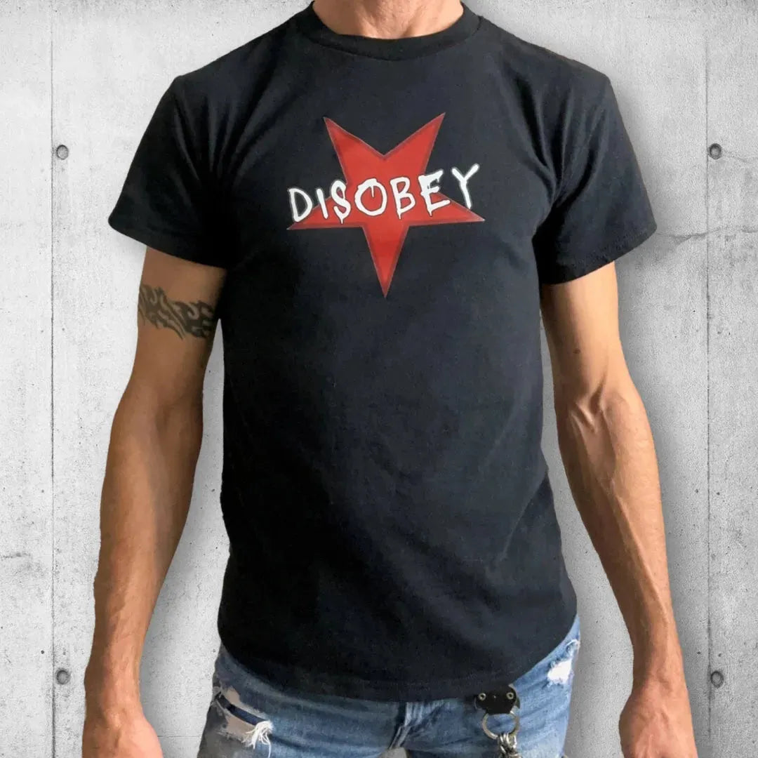 Boomers Red Star Spray Painted Disobey Tee Shirt boomersarepunktoo.com