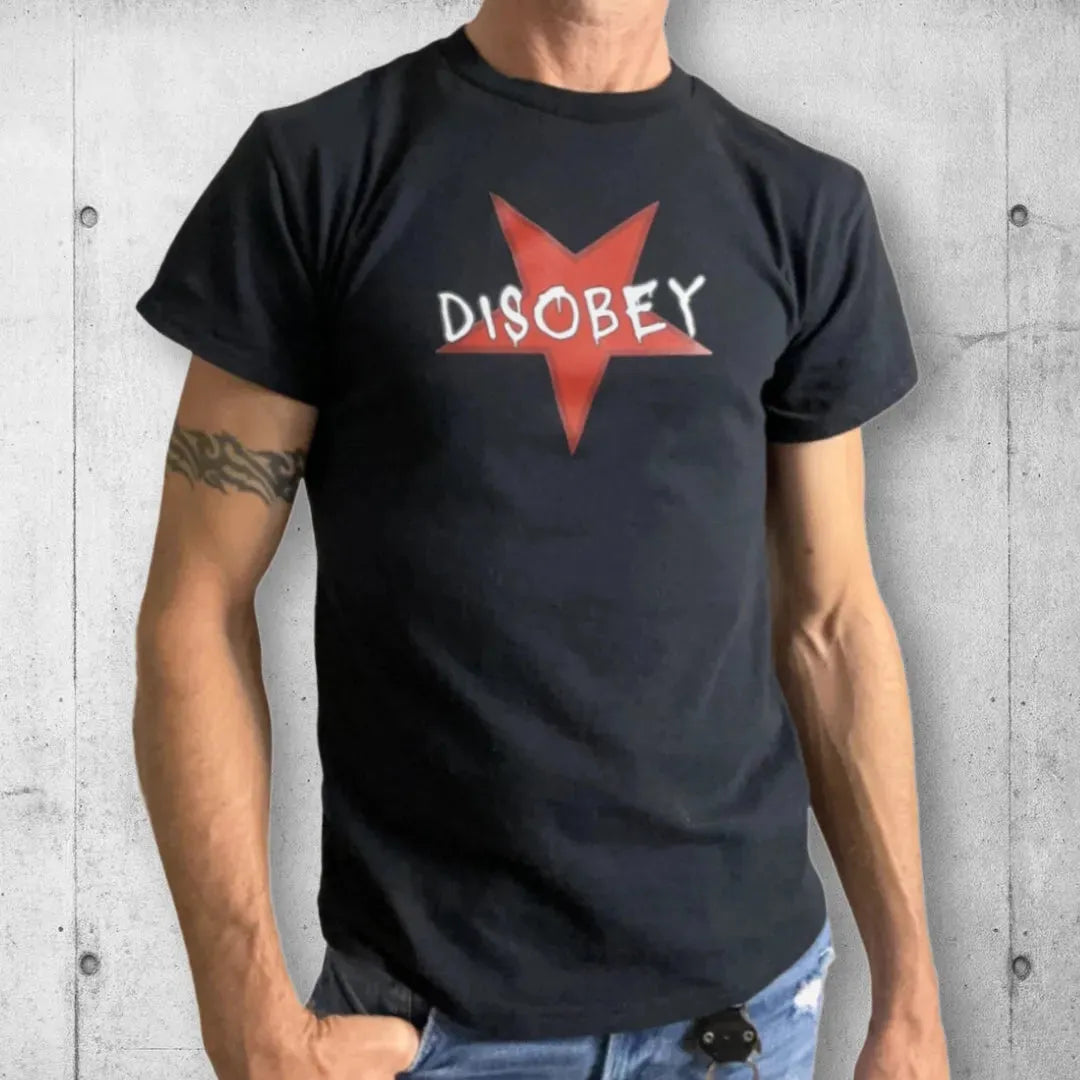 Boomers Red Star Spray Painted Disobey Tee Shirt boomersarepunktoo.com