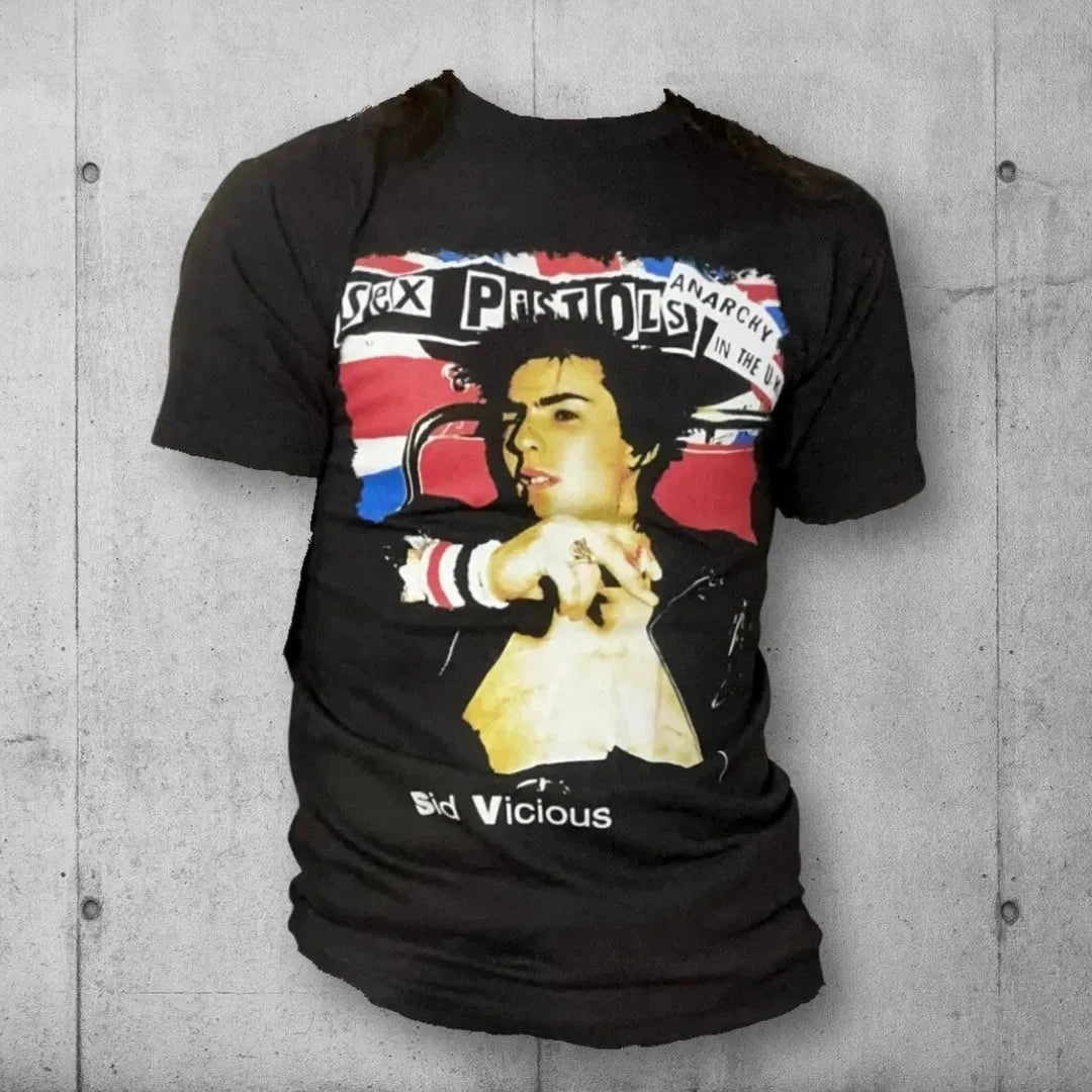 Iconic Sid Vicious Sex Pistols UK Punk Rock Tee Shirt boomersarepunktoo.com