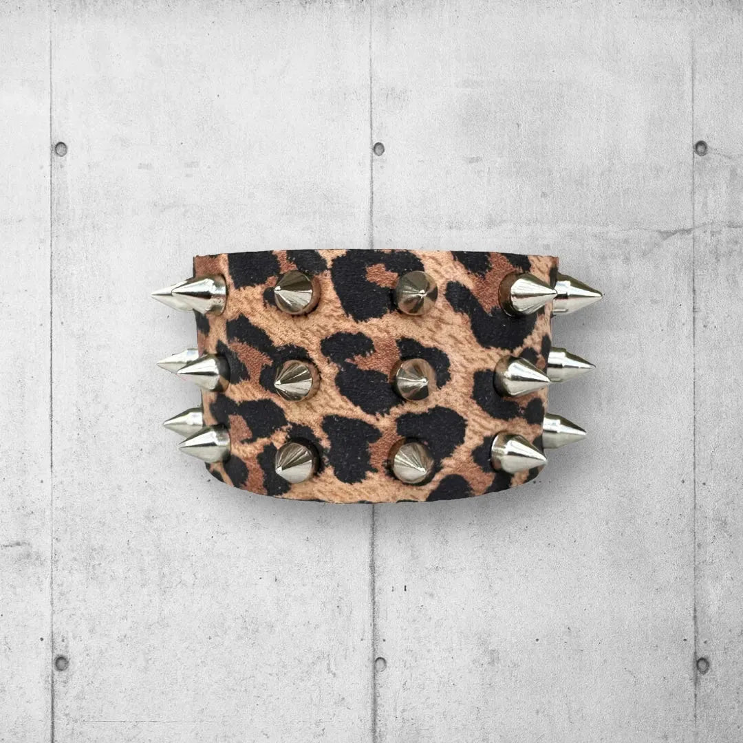 Pretty in Punk Brown Leopard Print Spiked Leather Cuff boomersarepunktoo.com