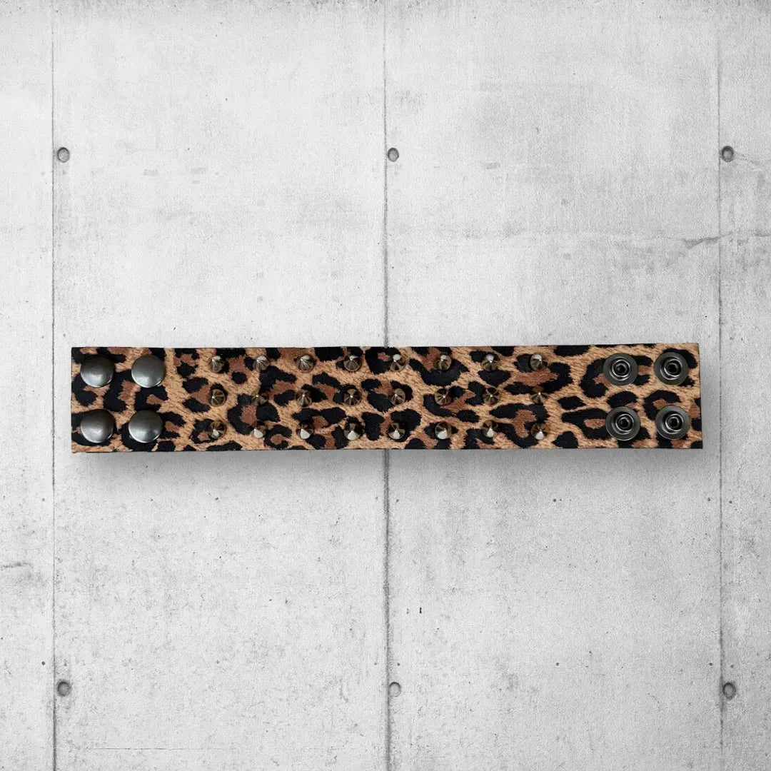 Pretty in Punk Brown Leopard Print Spiked Leather Cuff boomersarepunktoo.com