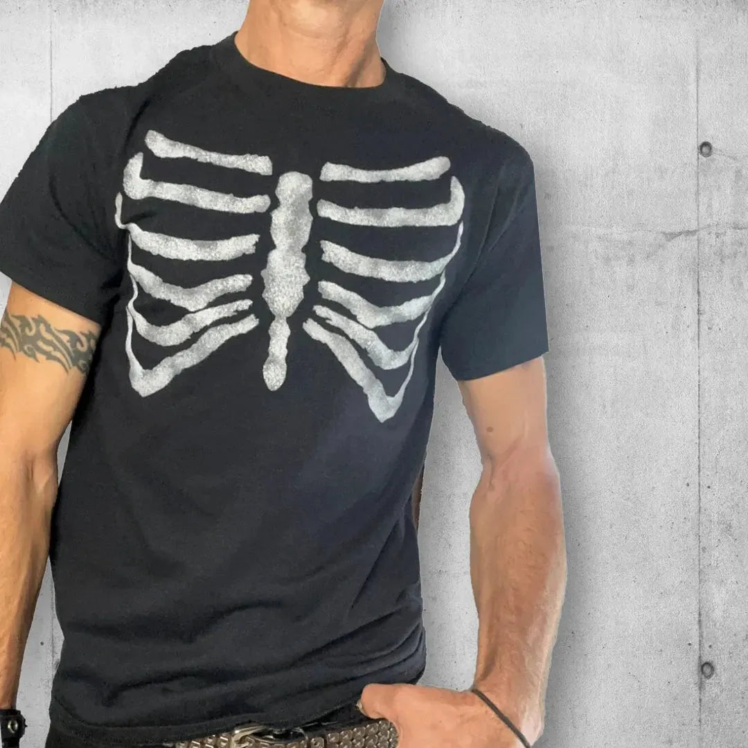 Punk Rock Skeleton Rib Cage Black T Shirt boomersarepunktoo.com