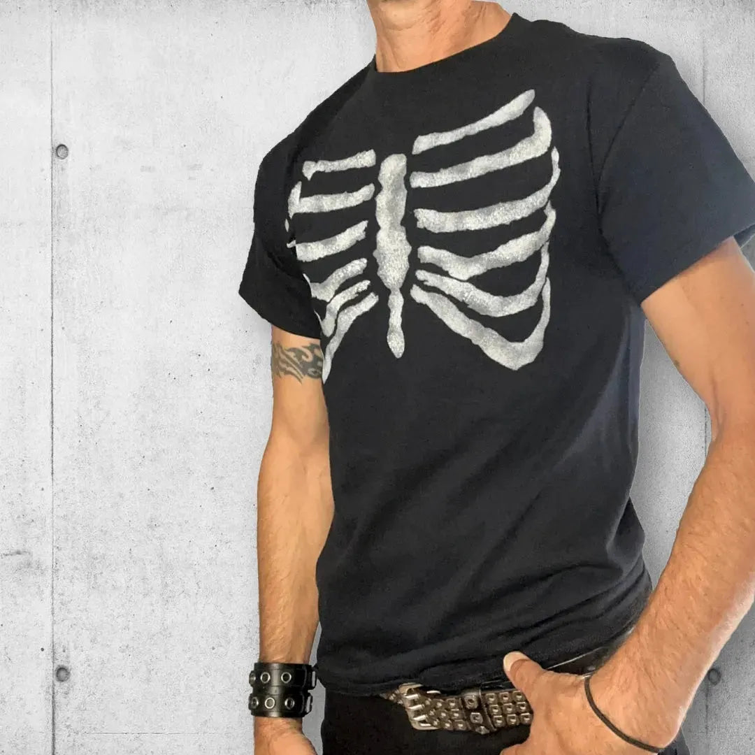 Punk Rock Skeleton Rib Cage Black T Shirt boomersarepunktoo.com
