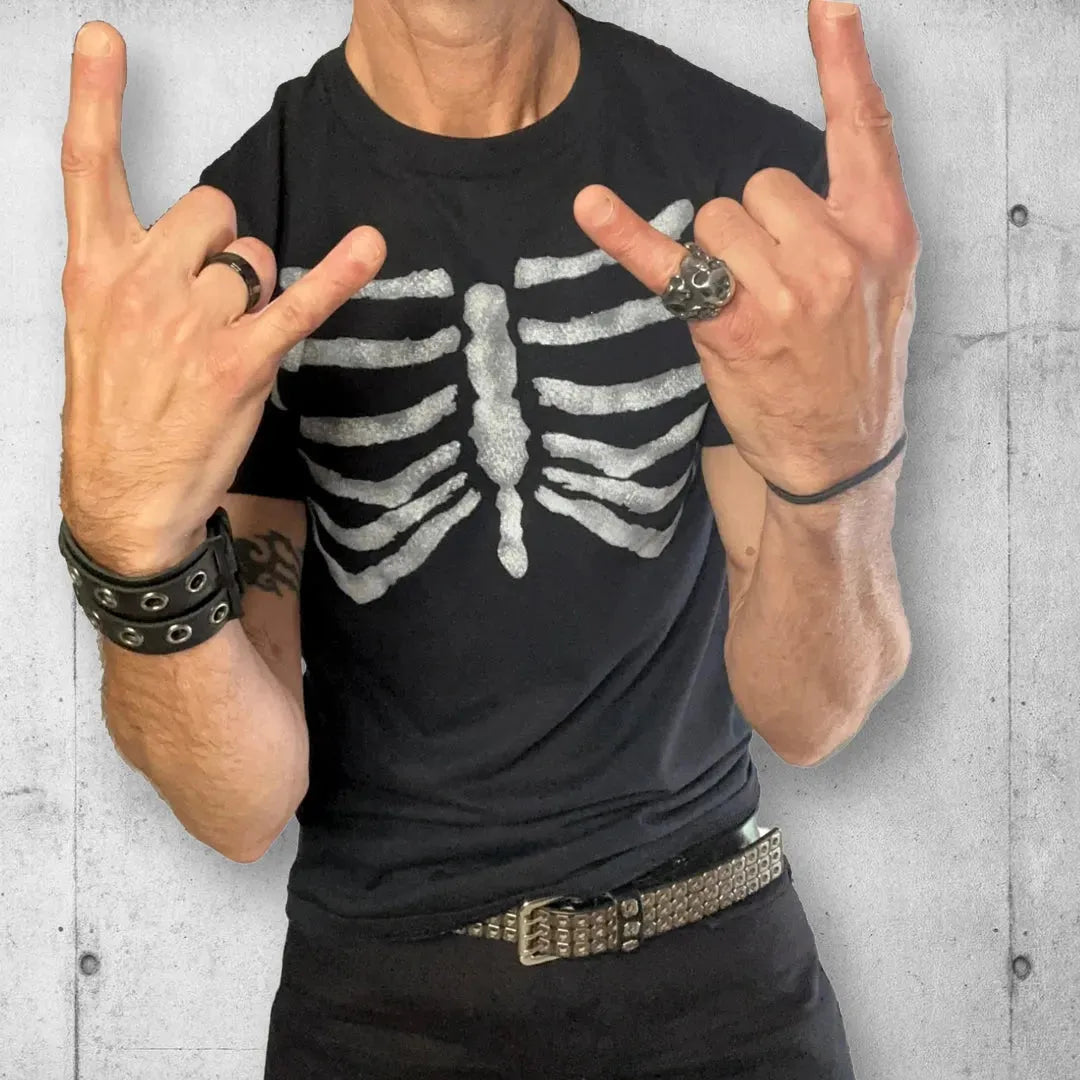 Punk Rock Skeleton Rib Cage Black T Shirt boomersarepunktoo.com