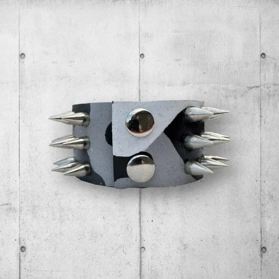 Punk Rocker Black Urban Camo Designed Spiked Leather Cuff boomersarepunktoo.com