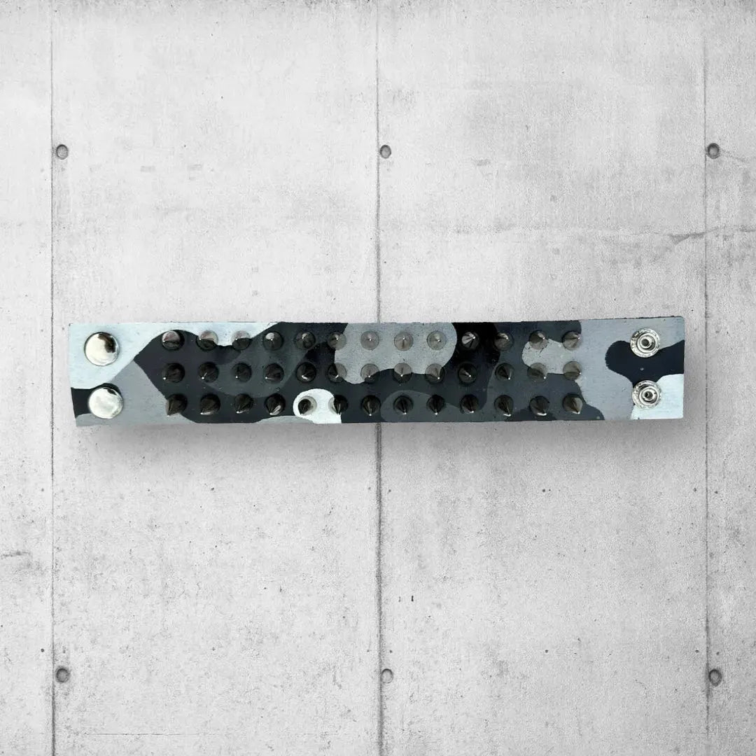 Punk Rocker Black Urban Camo Designed Spiked Leather Cuff boomersarepunktoo.com
