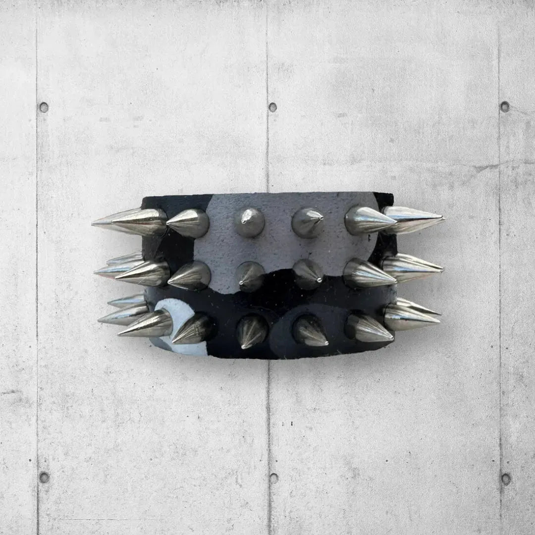 Punk Rocker Black Urban Camo Designed Spiked Leather Cuff boomersarepunktoo.com