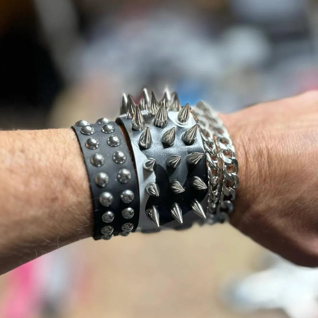 Punk Rocker Black Urban Camo Designed Spiked Leather Cuff boomersarepunktoo.com