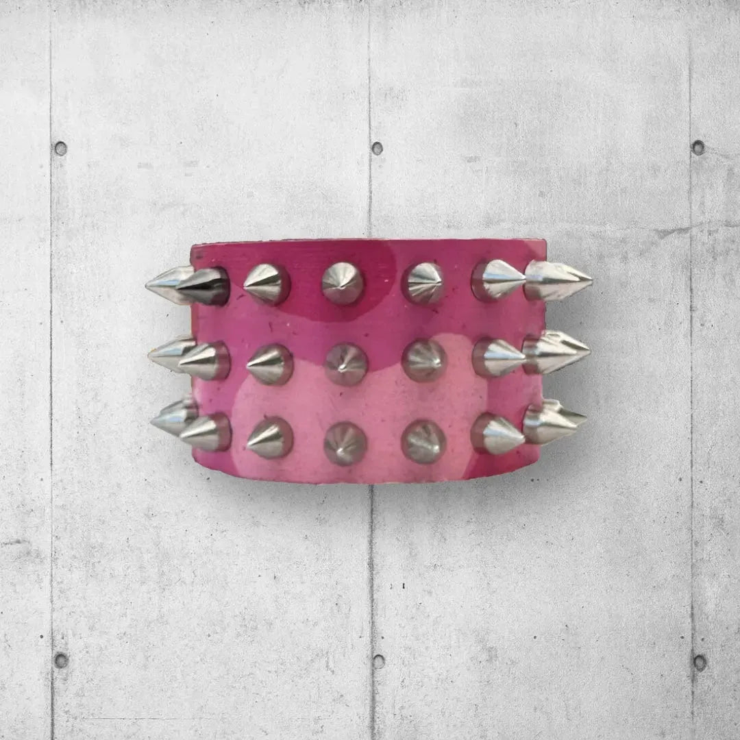 Punk Rocker Pink Urban Camo Designed Spiked Leather Cuff boomersarepunktoo.com