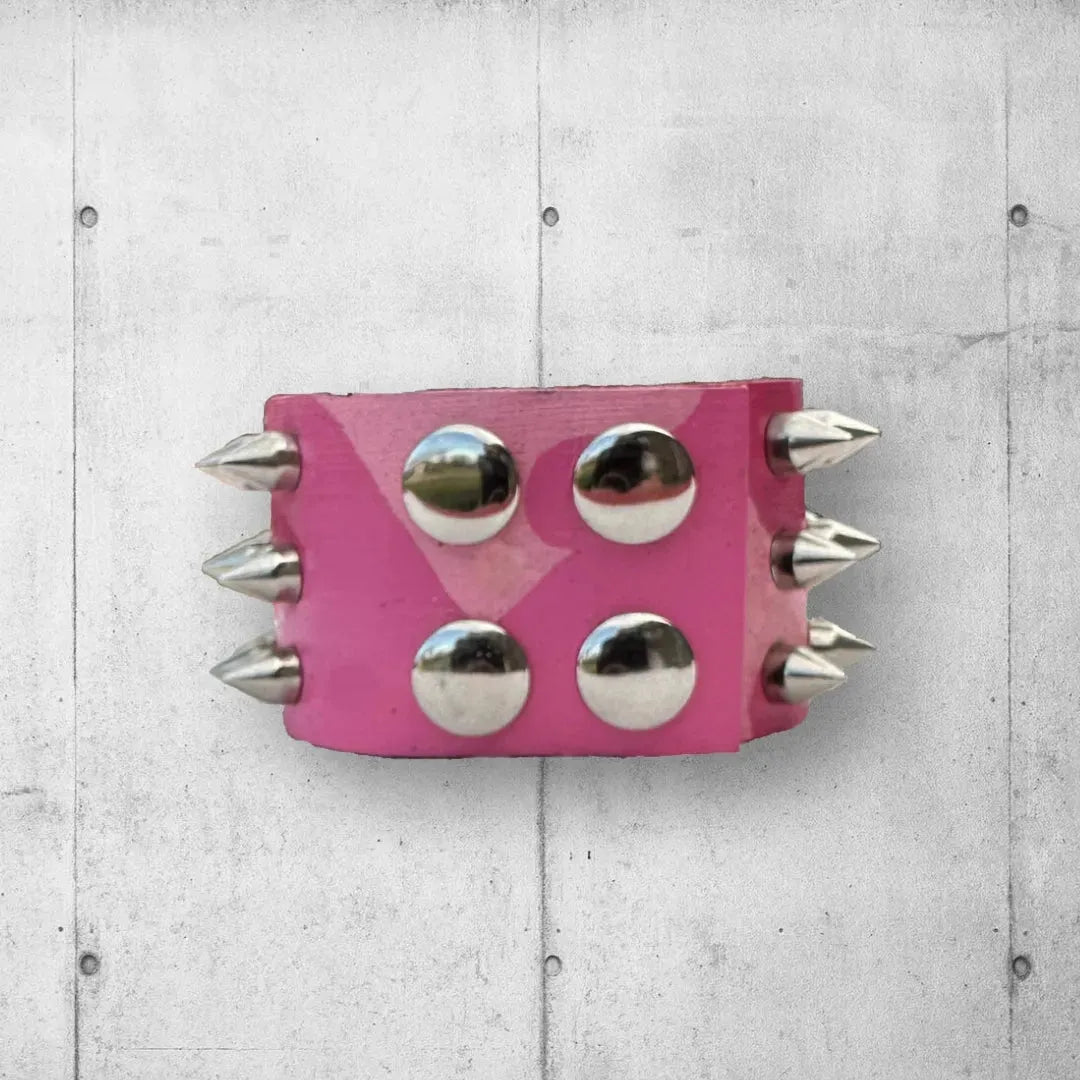 Punk Rocker Pink Urban Camo Designed Spiked Leather Cuff boomersarepunktoo.com