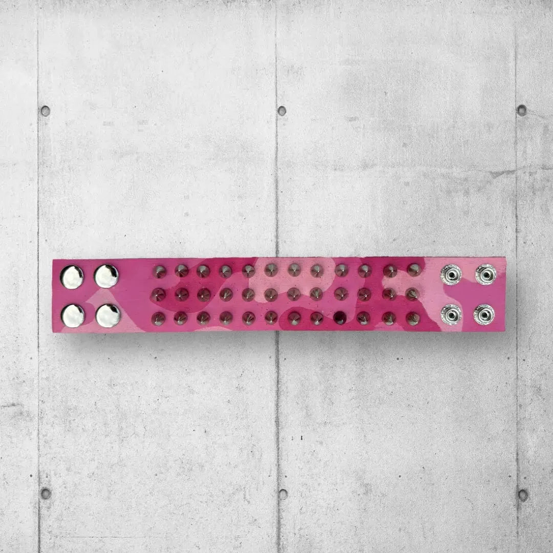 Punk Rocker Pink Urban Camo Designed Spiked Leather Cuff boomersarepunktoo.com