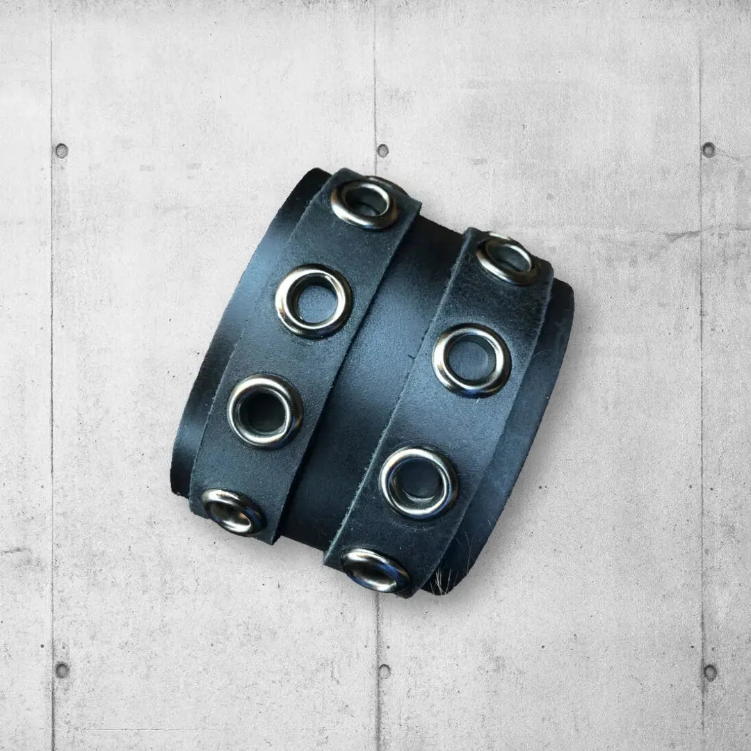 Punk Rocker Two Strapped Eyelet Black Leather Cuff boomersarepunktoo.com