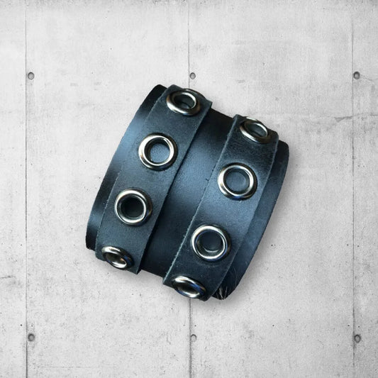 Punk Rocker Two Strapped Eyelet Black Leather Cuff boomersarepunktoo.com
