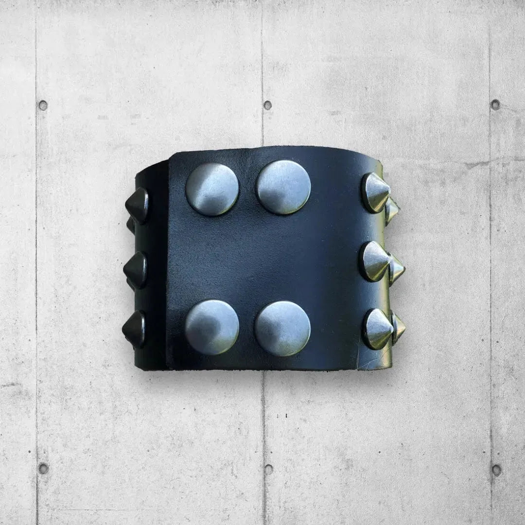Punk Rocker Unisex Leather Cone Spike Cuff Bracelet boomersarepunktoo.com