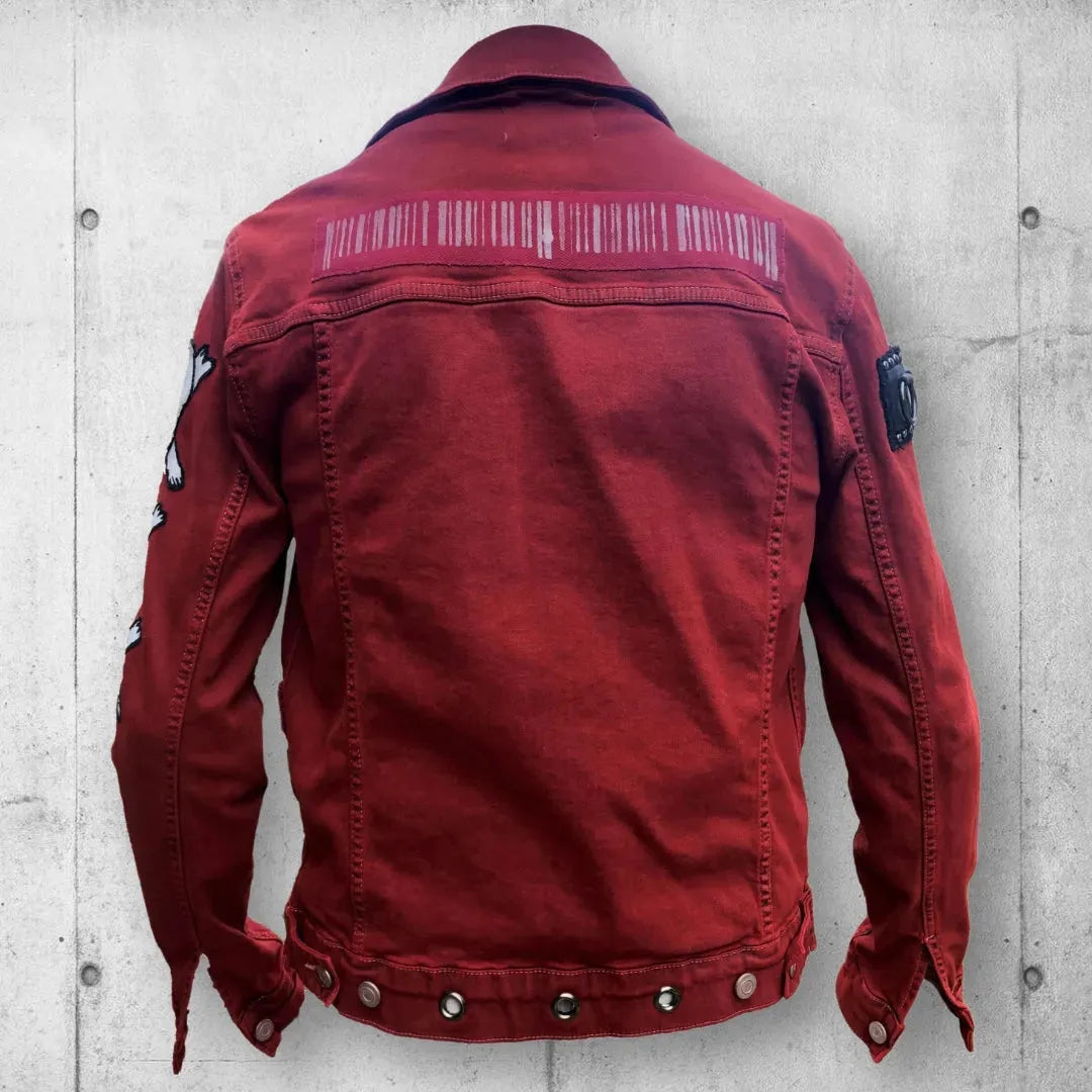 Scarlet Red Punk Rock Battle Jacket (The Forsaken) boomersarepunktoo.com
