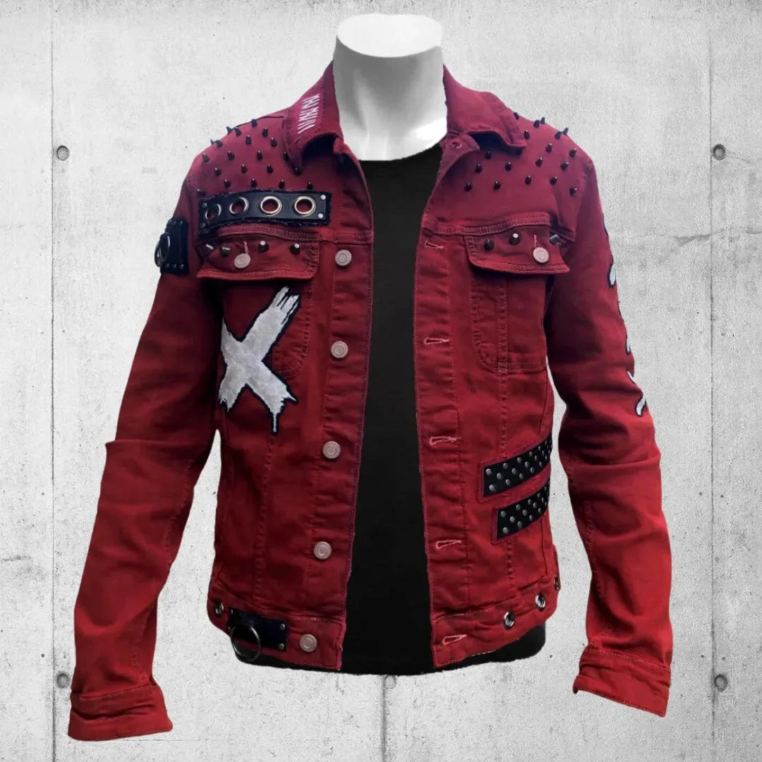 Scarlet Red Punk Rock Battle Jacket (The Forsaken) boomersarepunktoo.com