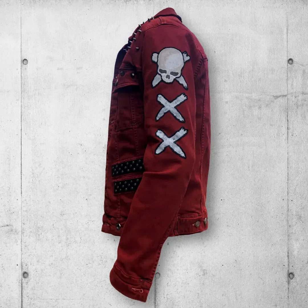 Scarlet Red Punk Rock Battle Jacket (The Forsaken) boomersarepunktoo.com