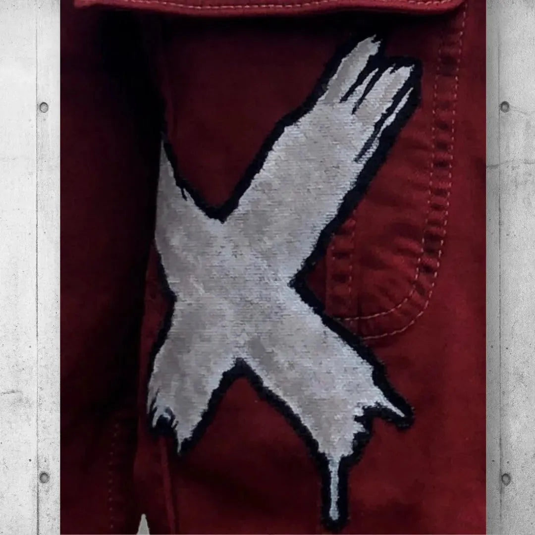 Scarlet Red Punk Rock Battle Jacket (The Forsaken) boomersarepunktoo.com