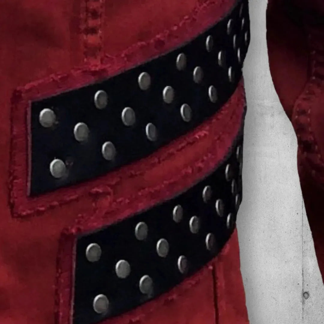 Scarlet Red Punk Rock Battle Jacket (The Forsaken) boomersarepunktoo.com
