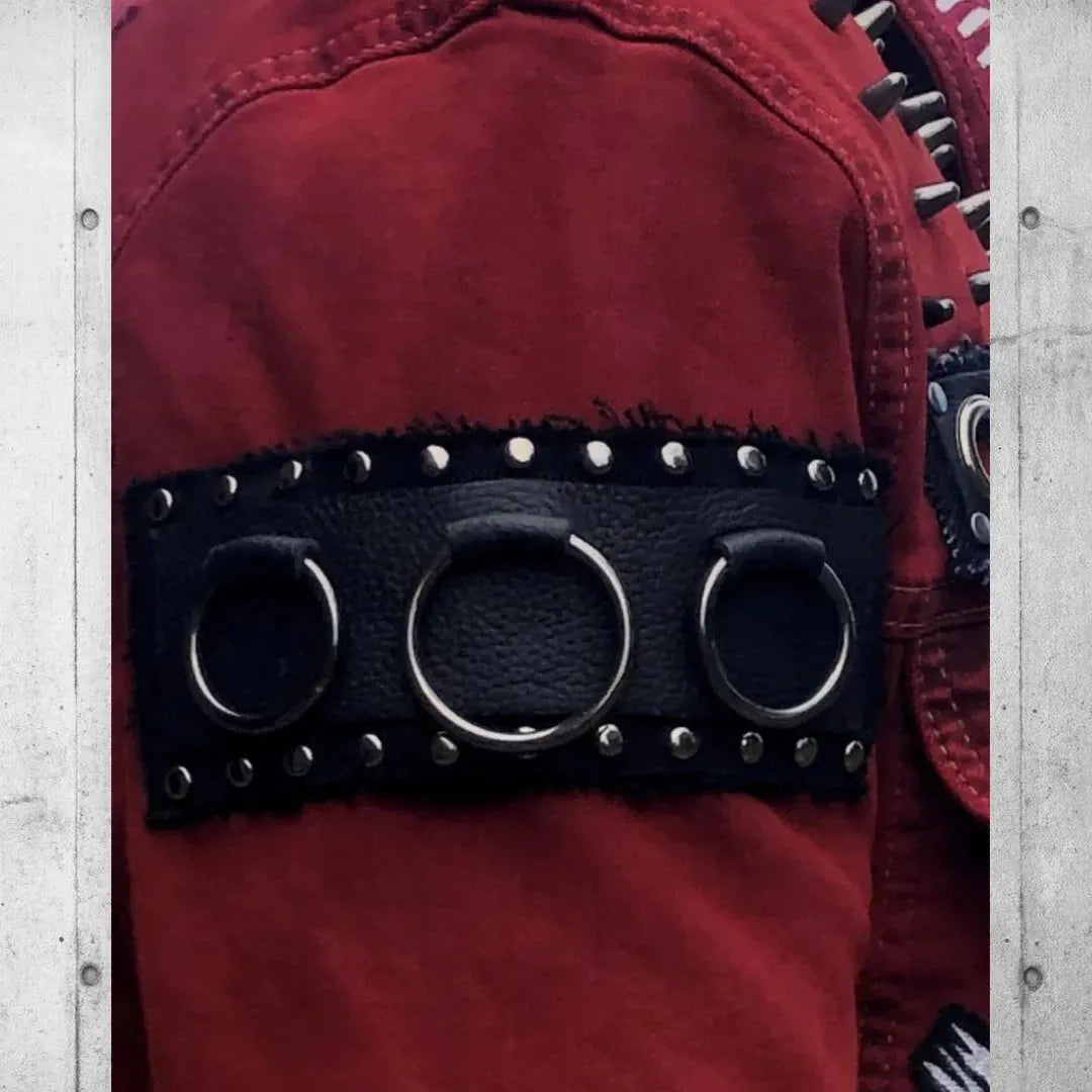 Scarlet Red Punk Rock Battle Jacket (The Forsaken) boomersarepunktoo.com