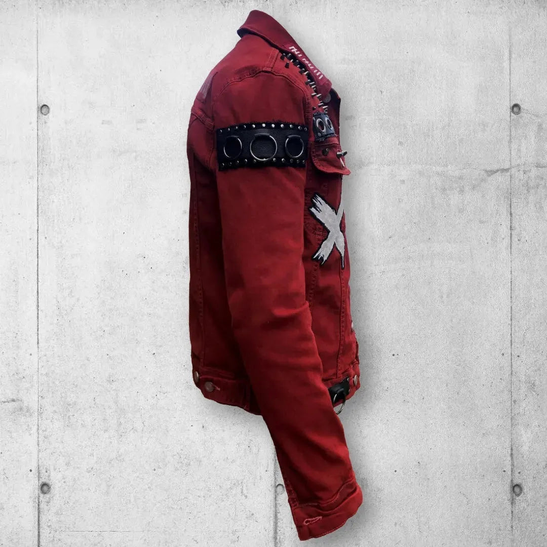 Scarlet Red Punk Rock Battle Jacket (The Forsaken) boomersarepunktoo.com