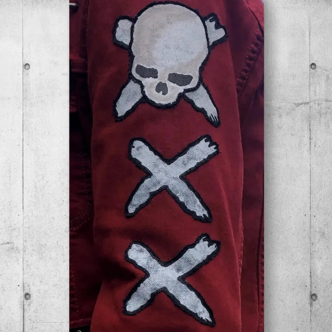 Scarlet Red Punk Rock Battle Jacket (The Forsaken) boomersarepunktoo.com