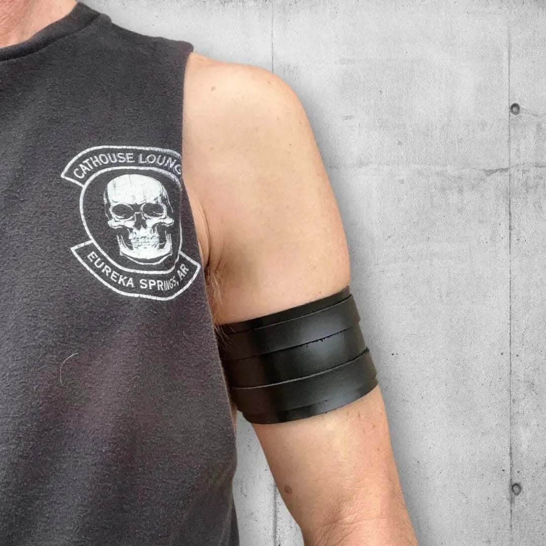 Two Strap Leather Punk Rocker Bicep Cuff boomersarepunktoo.com