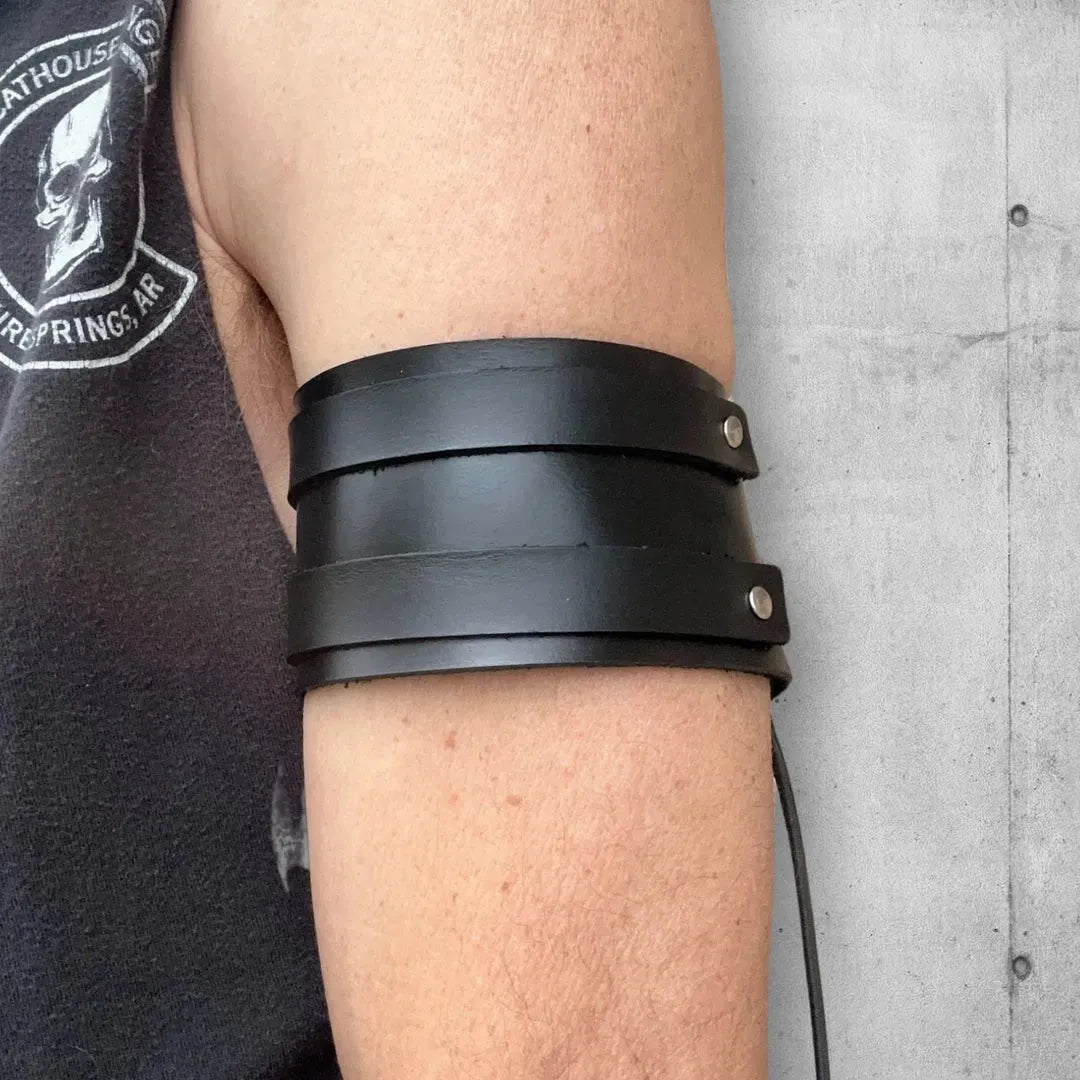 Two Strap Leather Punk Rocker Bicep Cuff boomersarepunktoo.com