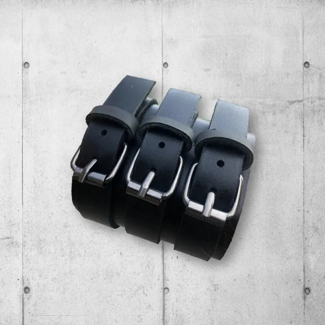 Unisex Genuine Black Leather Three Strap Punk Cuff boomersarepunktoo.com