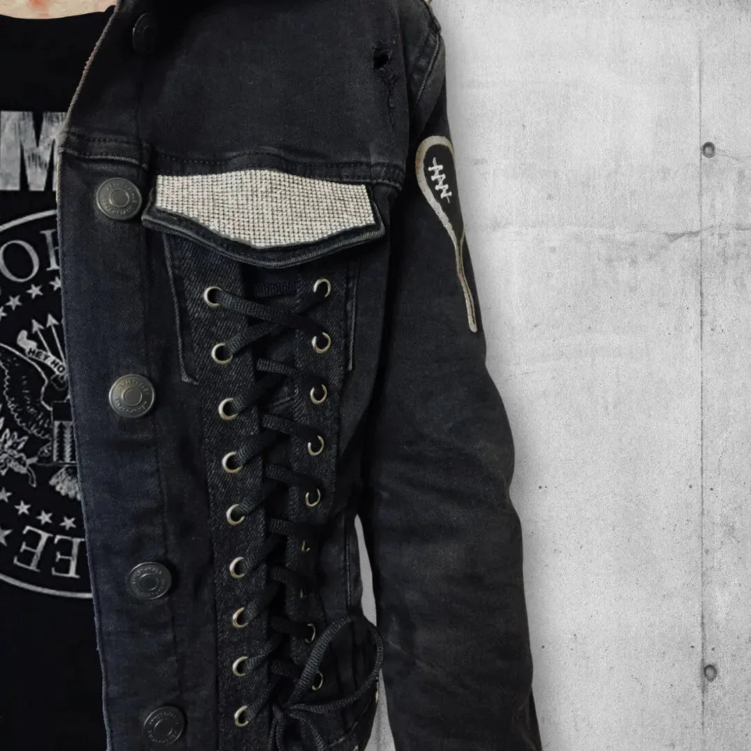 Women’s Gothic | Punk Rock | Blinged Denim Jacket boomersarepunktoo.com