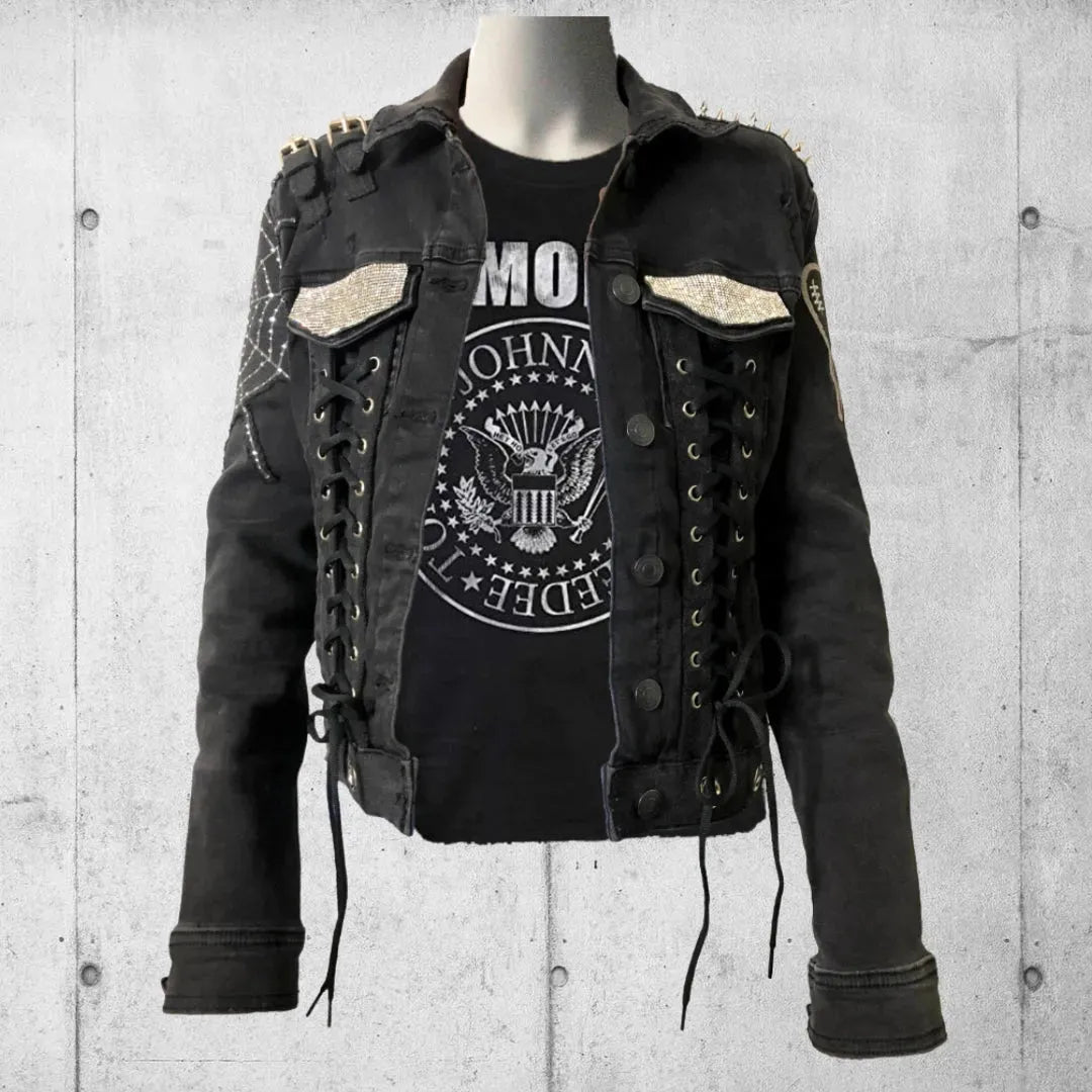 Women’s Gothic | Punk Rock | Blinged Denim Jacket boomersarepunktoo.com