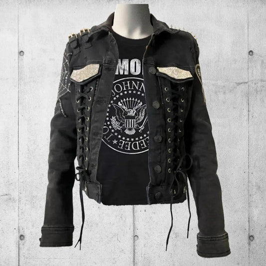Women’s Gothic | Punk Rock | Blinged Denim Jacket boomersarepunktoo.com