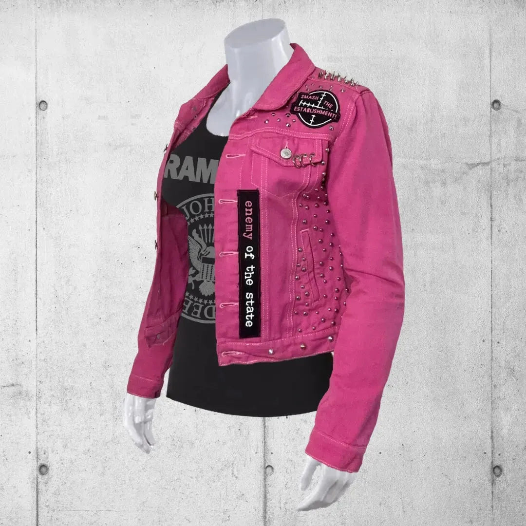 Women's Pink Enemy of the State Punk Studded Battle Jacket boomersarepunktoo.com