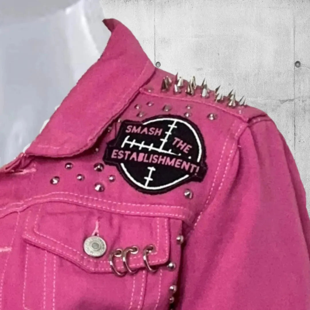 Women's Pink Enemy of the State Punk Studded Battle Jacket boomersarepunktoo.com
