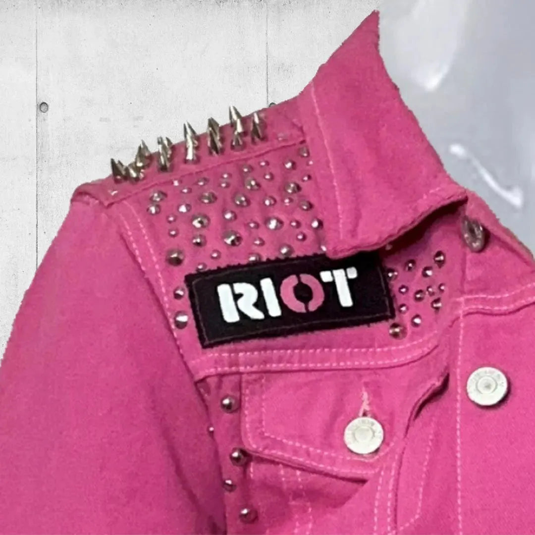 Women's Pink Enemy of the State Punk Studded Battle Jacket boomersarepunktoo.com
