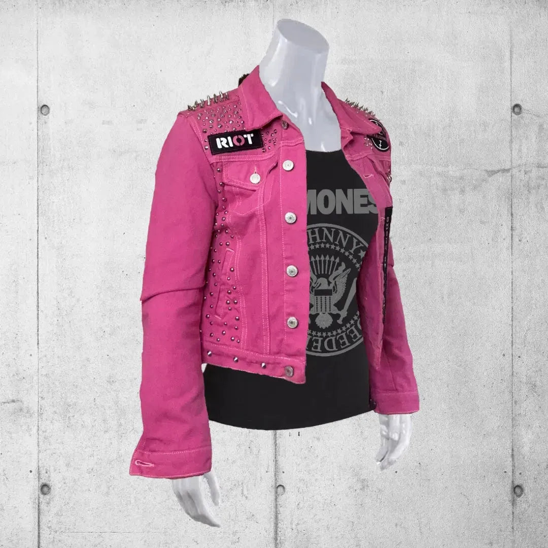 Women's Pink Enemy of the State Punk Studded Battle Jacket boomersarepunktoo.com