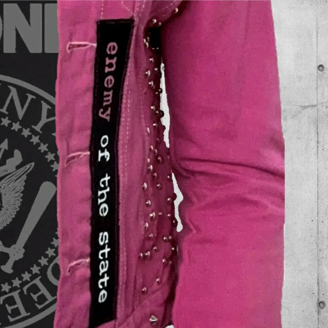 Women's Pink Enemy of the State Punk Studded Battle Jacket boomersarepunktoo.com