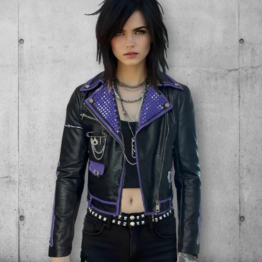 【NONCODE】Viola cropped leather jacket Women's Vegan Leather Cropped Punk Rocker Jacket – Boomers