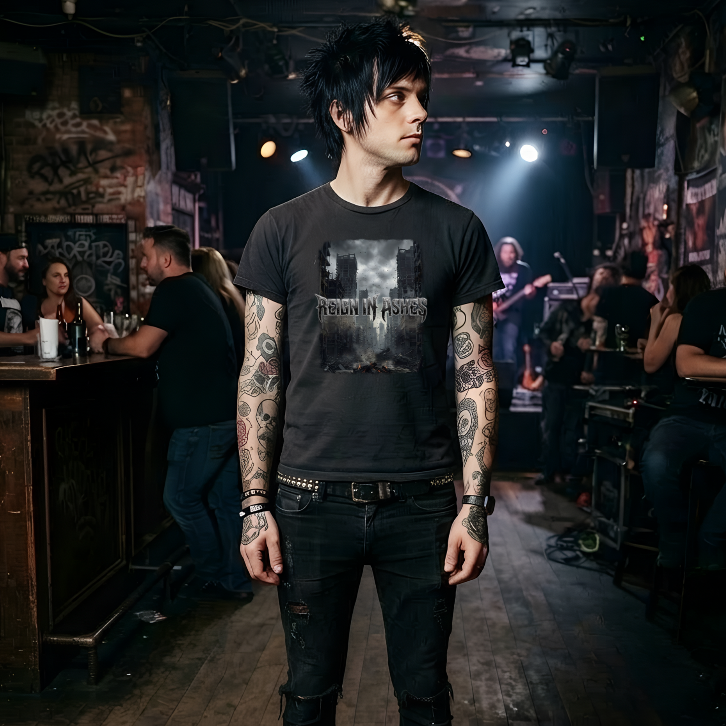 Reign in Ashes Die For The Lie Graphic T-Shirt | Apocalyptic City Ruins Metal Punk Tee, Dark Heavy Rock Band Style Shirt