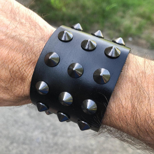 Punk Rocker Unisex Leather Cone Spike Cuff Bracelet