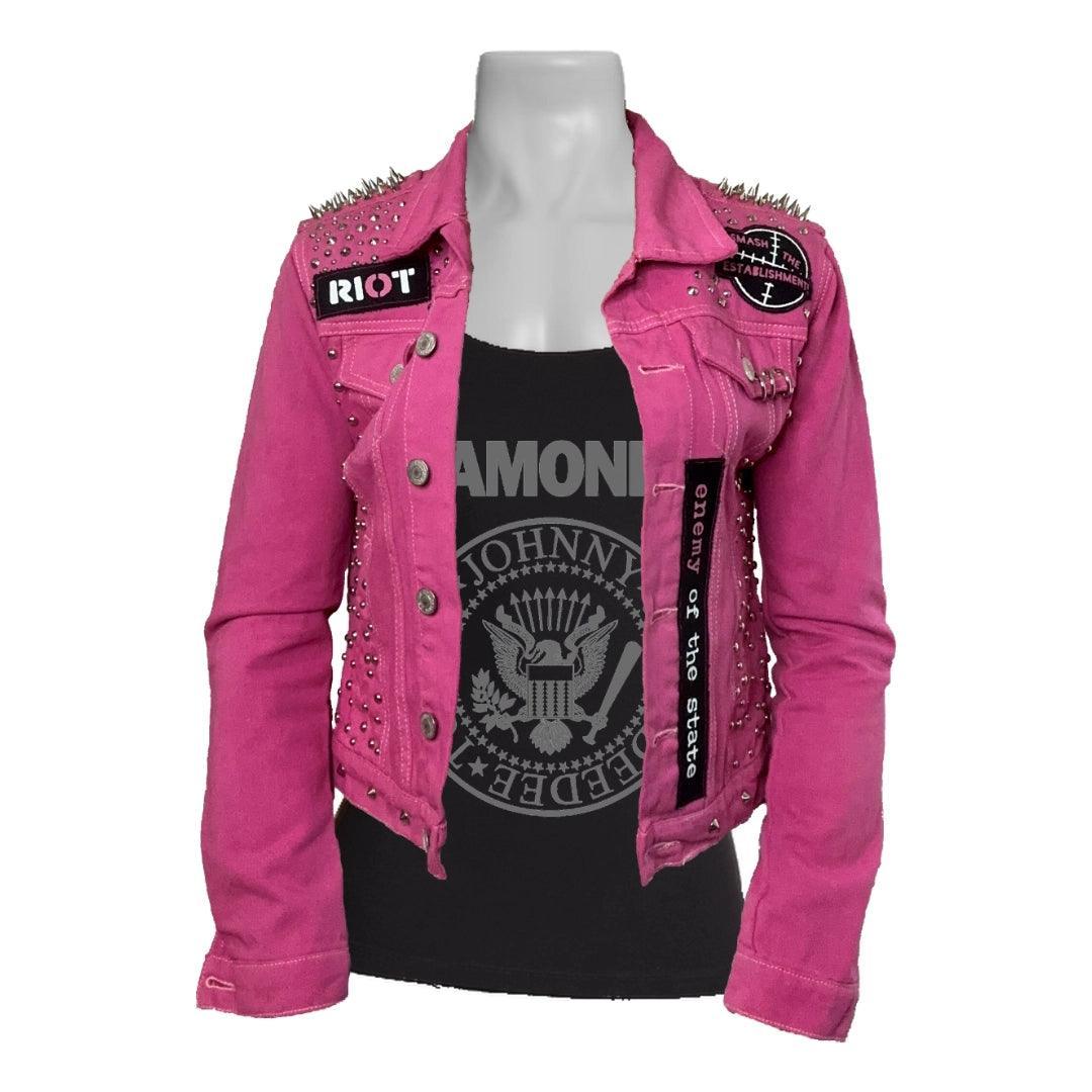 Women's Pink Enemy of the State Punk Studded Battle Jacket