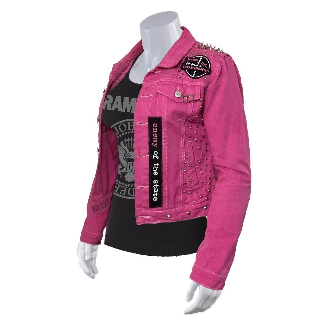 Women's Pink Enemy of the State Punk Studded Battle Jacket